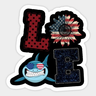 4th Of July Love Shark And Sunflower American Flag Happy Independence Day Sticker